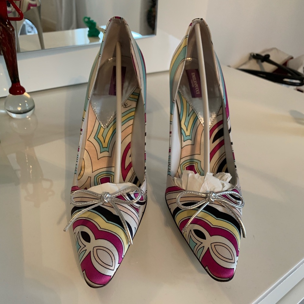 EMILIO PUCCI Multi-Color Print Satin High Heel